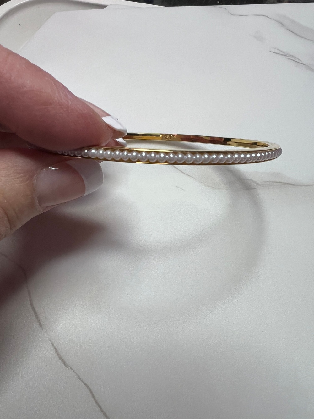 Gold Tone Pearl Beaded Bangle Bracelet